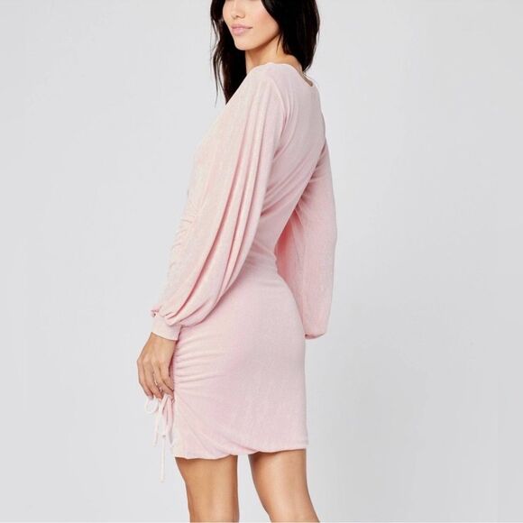 NWT l*space women's melissa dress size xl in light pink shimmer w/ ruched‎ side - Picture 3 of 14